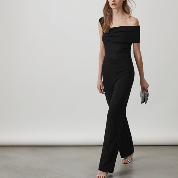 NWT! REISS size 4 black perla off shoulder jumpsuit - Picture 1 of 15